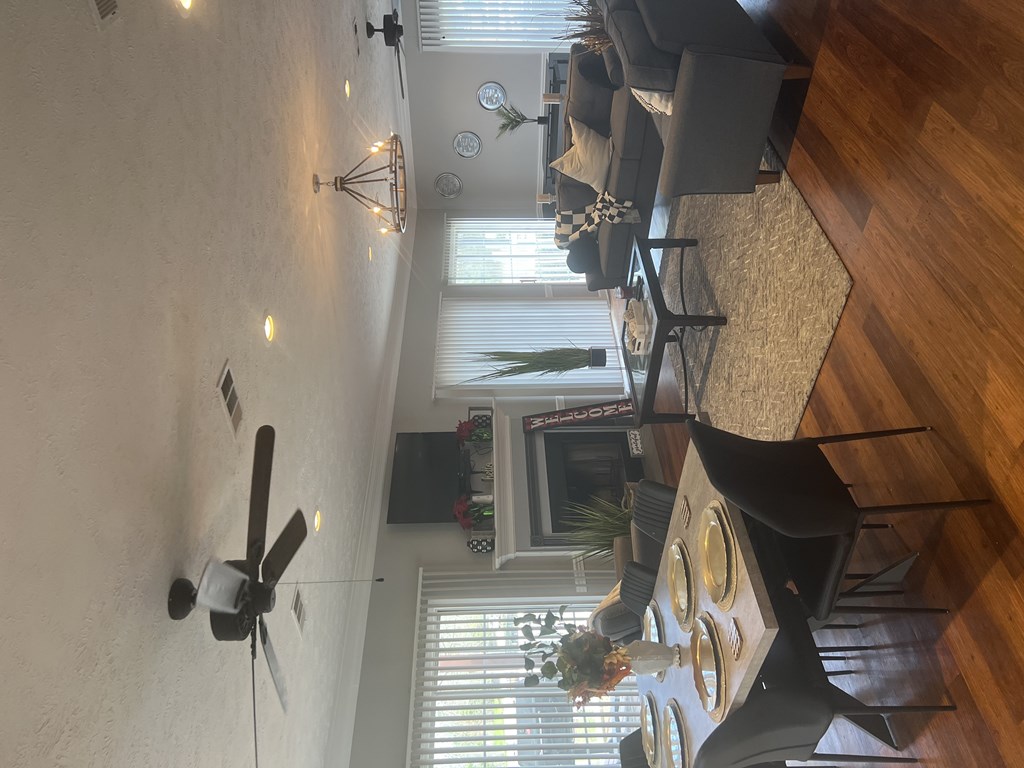 a view of the living room from the top of the stairs